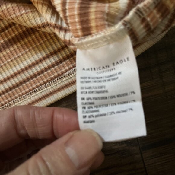 American Eagle Women's cropped ribbed tank top Striped Pink Ivory Size XXL - Picture 7 of 7